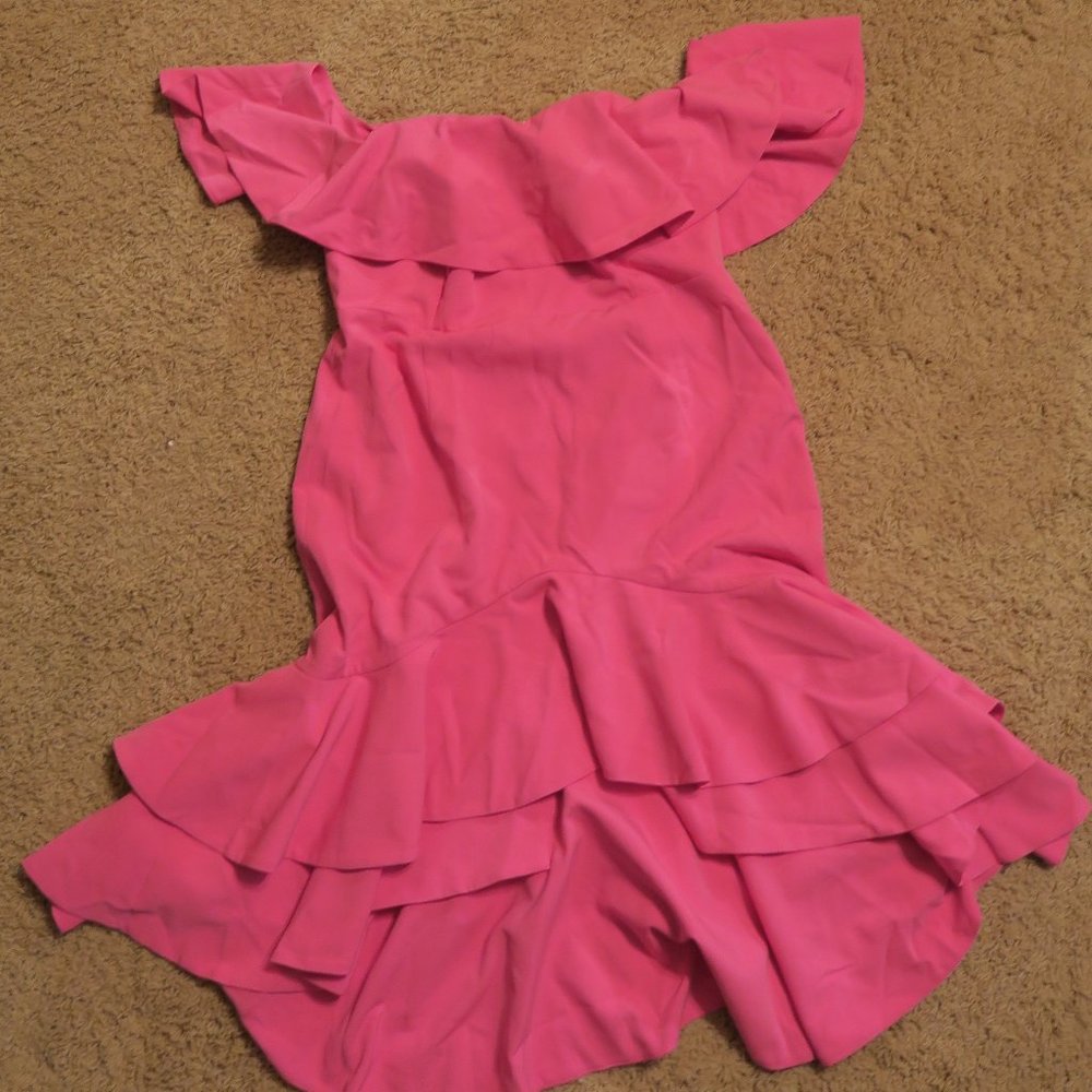Fame and Partners Pink Off the Shoulder Midi Dress The Sasha Dress NWT